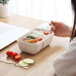 Double Layer Leakproof Lunch Box with Window (2 compartment wheat straw plastic)