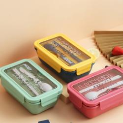 Double Layer Leakproof Lunch Box with Window (2 compartment wheat straw plastic)