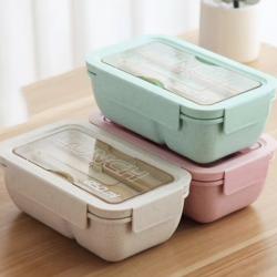 Double Layer Leakproof Lunch Box with Window (2 compartment wheat straw plastic)