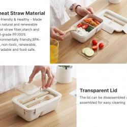 Double Layer Leakproof Lunch Box with Window (2 compartment wheat straw plastic)