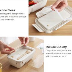 Double Layer Leakproof Lunch Box with Window (2 compartment wheat straw plastic)