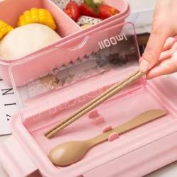 Double Layer Leakproof Lunch Box with Window (2 compartment wheat straw plastic)