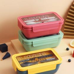 Double Layer Leakproof Lunch Box with Window (2 compartment wheat straw plastic)