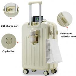 Multi-Functional 24 Inches Suitcase with Phone Charger Cup Holder
