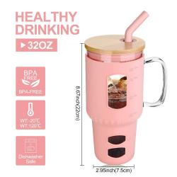 32 oz Glass Tumbler with Bamboo Lid and Straw