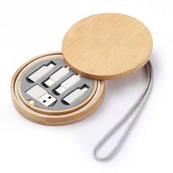 Multifunctional Travel Bamboo Portable 5-in-1 Data Cable Environmentally