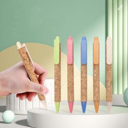 Environmentally Friendly Cork Grain Plastic Push Ballpoint Pen
