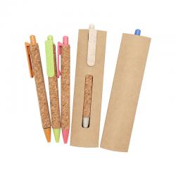 Environmentally Friendly Cork Grain Plastic Push Ballpoint Pen