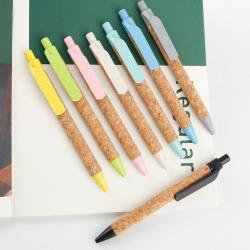 Environmentally Friendly Cork Grain Plastic Push Ballpoint Pen