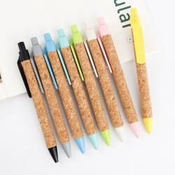 Environmentally Friendly Cork Grain Plastic Push Ballpoint Pen