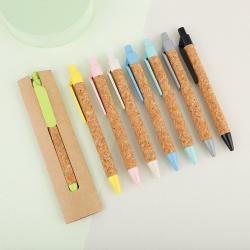 Environmentally Friendly Cork Grain Plastic Push Ballpoint Pen