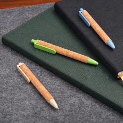 Environmentally Friendly Cork Grain Plastic Push Ballpoint Pen