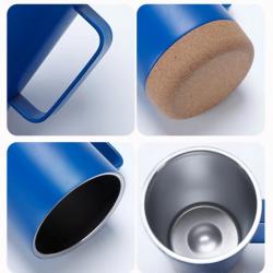 12oz Reusable Stainless Steel Insulated Mugs with Cork Coaster Bottom with Handle