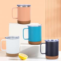 12oz Reusable Stainless Steel Insulated Mugs with Cork Coaster Bottom with Handle