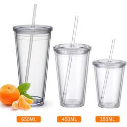 Multi-Colored Collision Tumbler With Straw Reusable Transparent Double-layer Water Bottle