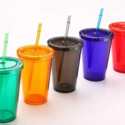 Multi-Colored Collision Tumbler With Straw Reusable Transparent Double-layer Water Bottle