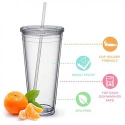 Multi-Colored Collision Tumbler With Straw Reusable Transparent Double-layer Water Bottle