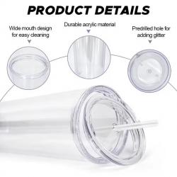 Multi-Colored Collision Tumbler With Straw Reusable Transparent Double-layer Water Bottle