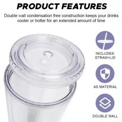 Multi-Colored Collision Tumbler With Straw Reusable Transparent Double-layer Water Bottle