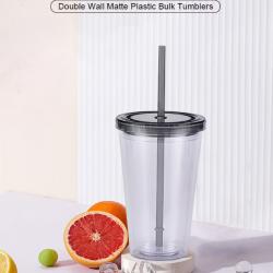 Multi-Colored Collision Tumbler With Straw Reusable Transparent Double-layer Water Bottle