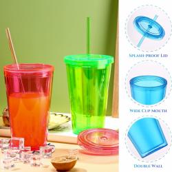 Multi-Colored Collision Tumbler With Straw Reusable Transparent Double-layer Water Bottle