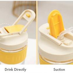 Anti-Scalding Portable Glass Cup With Lid Straw