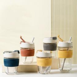 Anti-Scalding Portable Glass Cup With Lid Straw