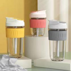 Anti-Scalding Portable Glass Cup With Lid Straw