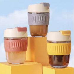 Anti-Scalding Portable Glass Cup With Lid Straw