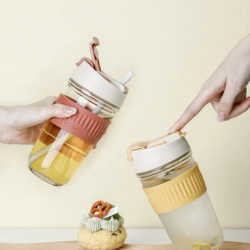 Anti-Scalding Portable Glass Cup With Lid Straw
