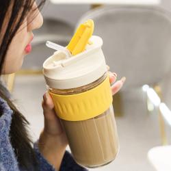 Anti-Scalding Portable Glass Cup With Lid Straw