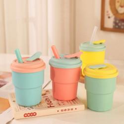 380ml Children Leak Proof Fall Resistance Silicone Cup Water Bottle Food Grade With Straw