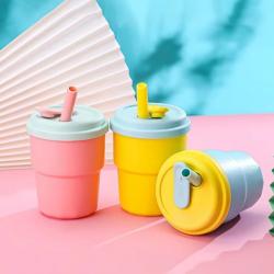 380ml Children Leak Proof Fall Resistance Silicone Cup Water Bottle Food Grade With Straw