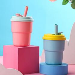 380ml Children Leak Proof Fall Resistance Silicone Cup Water Bottle Food Grade With Straw
