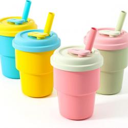 380ml Children Leak Proof Fall Resistance Silicone Cup Water Bottle Food Grade With Straw