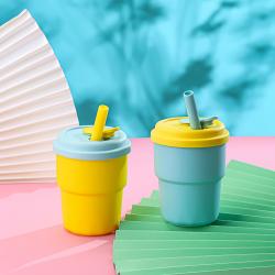 380ml Children Leak Proof Fall Resistance Silicone Cup Water Bottle Food Grade With Straw