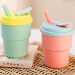 380ml Children Leak Proof Fall Resistance Silicone Cup Water Bottle Food Grade With Straw