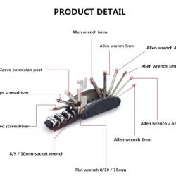 16 in 1 Multi-Functional Screwdriver Repair Tools Kit Folding Hex Allen Key Wrench Set